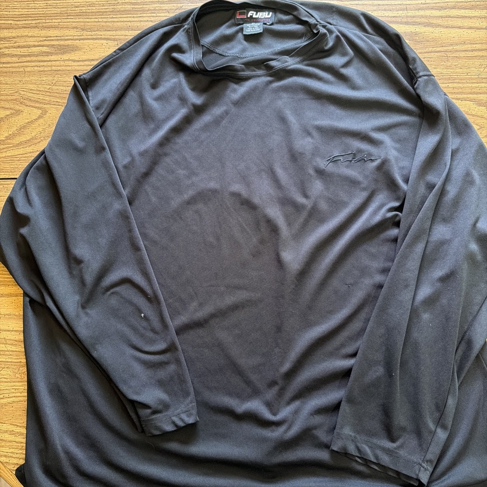 FUBU Mens 2XL Black Long Sleeve Shirt Athletic Logo Crew Neck Tee
